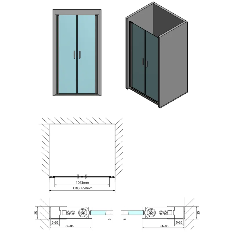 ZOOM LINE sprchové dveře dvojkřídlé 1200mm, čiré sklo (ZL1712)