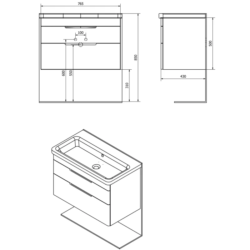 ELLA umyvadlová skříňka 76,5x50x43cm, bílá (70080) (EL080-3030)