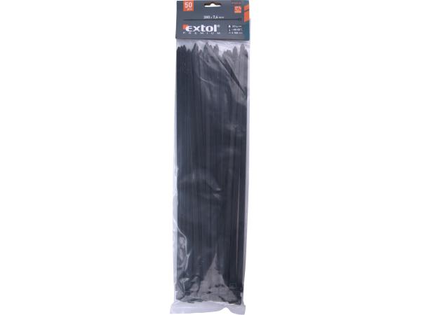 EXTOL PREMIUM 8856170 - pásky stahovací na kabely černé, 380x7,6mm, 50ks, nylon PA66
