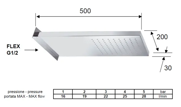 Hlavová sprcha, 500x200x30mm, leštěný nerez (DP562)