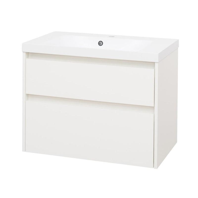 MEREO MP6465 Opto, koupelnová skříňka s umyvadlem z litého mramoru 81 cm, bílá, dub, bílá/dub, černá