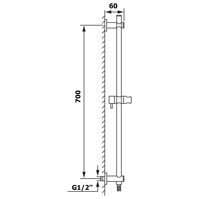 Sprchová tyč s vývodem vody, posuvný držák, 720mm, chrom (1202-08)