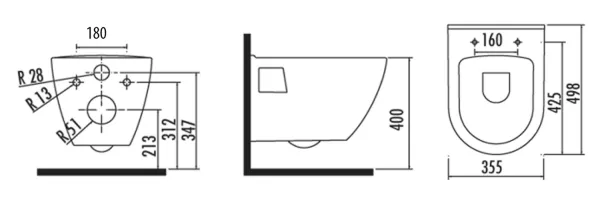 WC SADA závěsné WC Nera s nádržkou a tlačítkem Geberit, do sádrokartonu (WC-SADA-16)