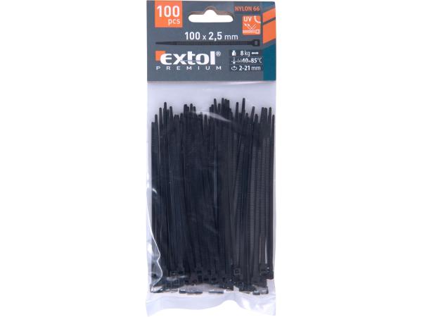 EXTOL PREMIUM 8856152 - pásky stahovací na kabely černé, 100x2,5mm, 100ks, nylon PA66