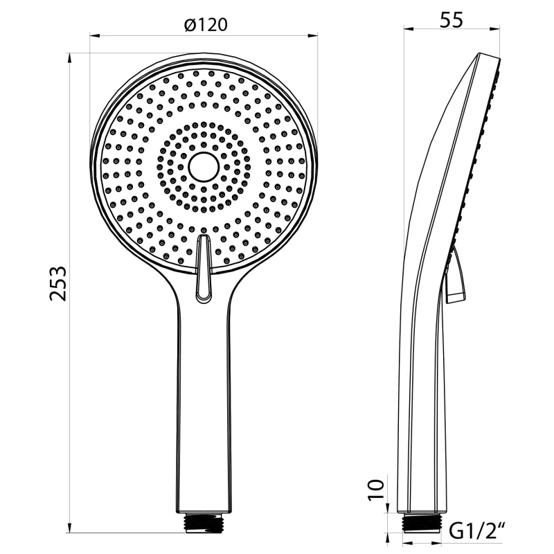 Ruční masážní sprcha, 3 režimy sprchování, Ø 120 mm, ABS/černá mat