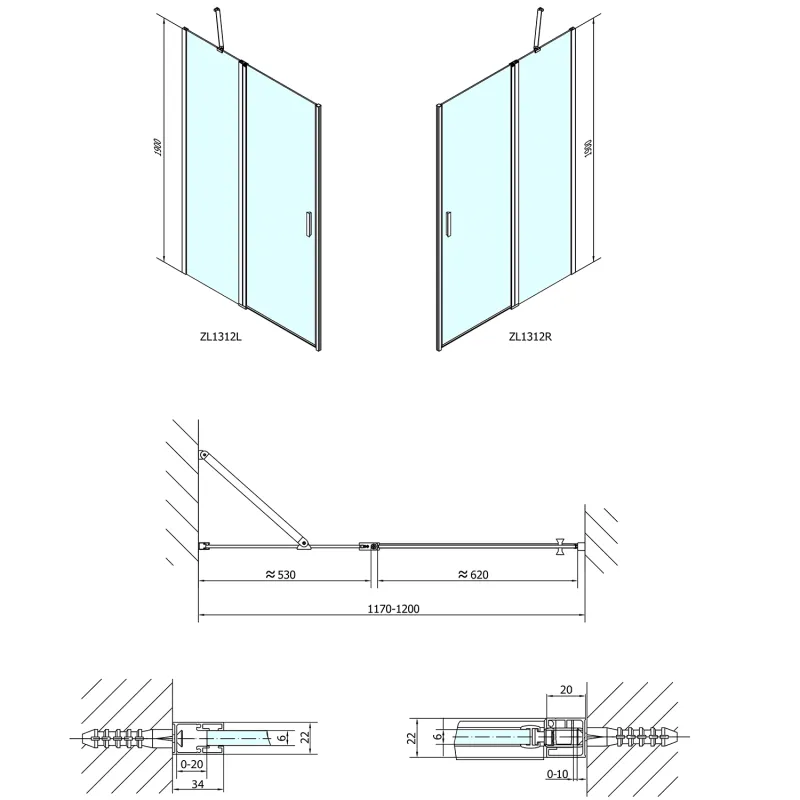 ZOOM LINE sprchové dveře 1200mm, čiré sklo (ZL1312)