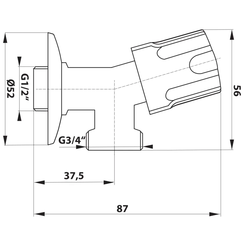 Pračkový ventil se zpětným ventilem, 1/2"x3/4", chrom