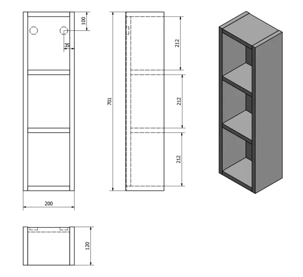 ZOJA policová skříňka k zrcadlu Korin, 20x70x12cm, bílá (45463)