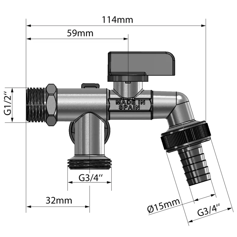 ARCO zahradní ventil Nano se dvěma vývody 1/2"x3/4"x3/4", anticalc 1