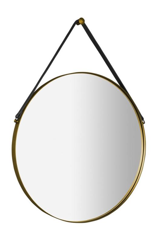 ORBITER kulaté zrcadlo s koženým páskem ø 60cm, zlato mat