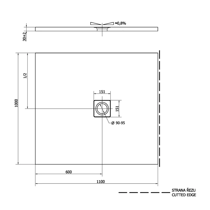 FLEXIA vanička z litého mramoru s možností úpravy rozměru, 110x100cm, antracit mat 1