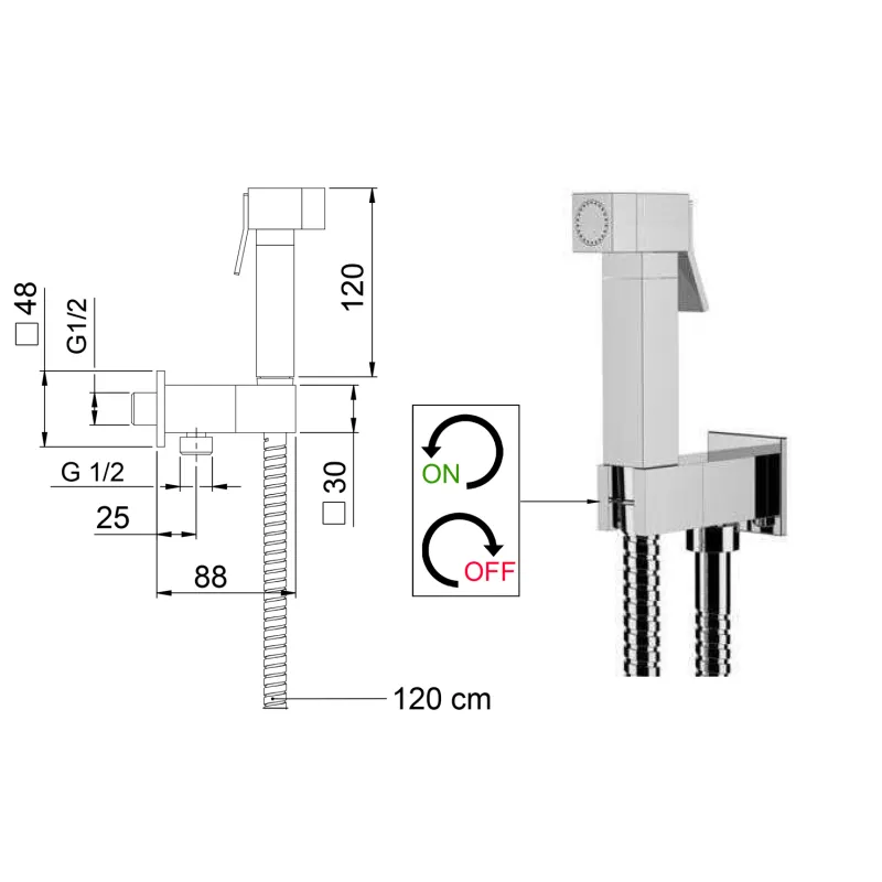 Nástěnný ventil s ruční bidetovou sprškou a bezpečnostní pojistkou,hranatý,chrom (DB108)