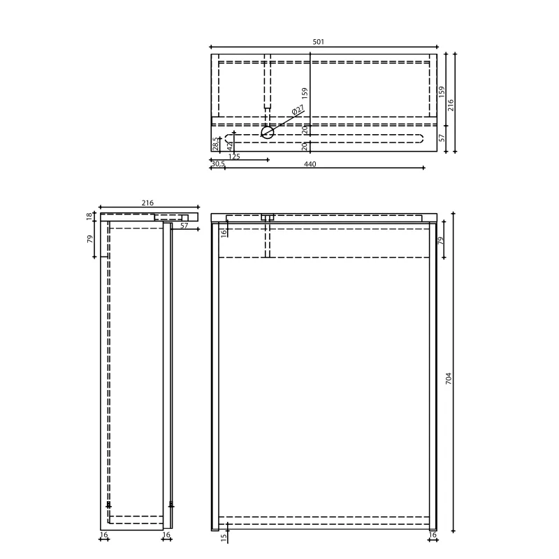 KAWA STRIP galerka s LED osvětlením 50x70x22cm, dub emporio