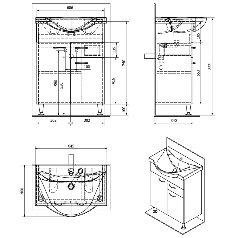 KERAMIA FRESH umyvadlová skříňka, 1 zásuvka, 60,6x74x34 cm,dub platin (50066)