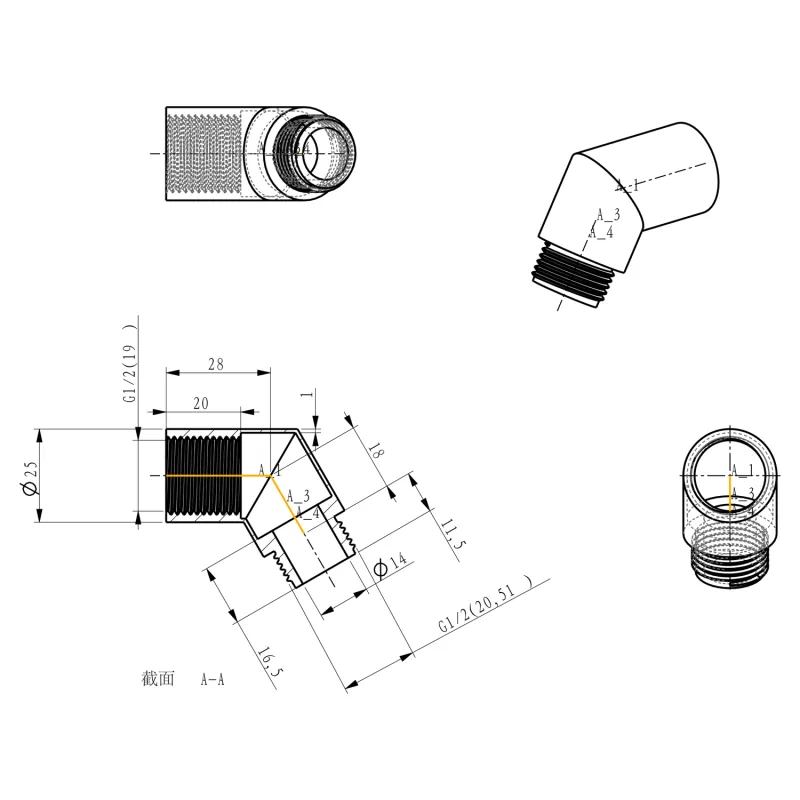 Sprchové kolínko mezi hlavici a hadici 1/2", mosaz/chrom 1