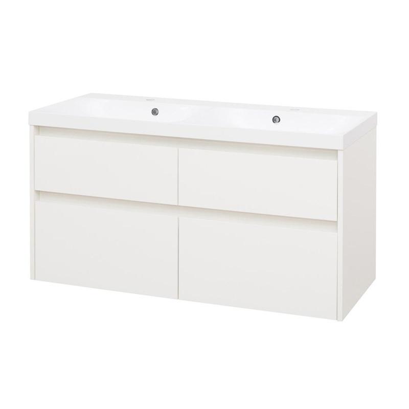MEREO MP6471 Opto, koupelnová skříňka s umyvadlem z litého mramoru 121 cm, bílá, dub, bílá/dub, čern