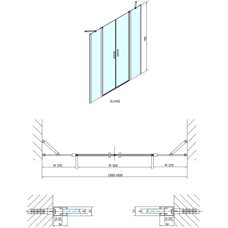 ZOOM LINE sprchové dveře 1600mm, čiré sklo (ZL1416)