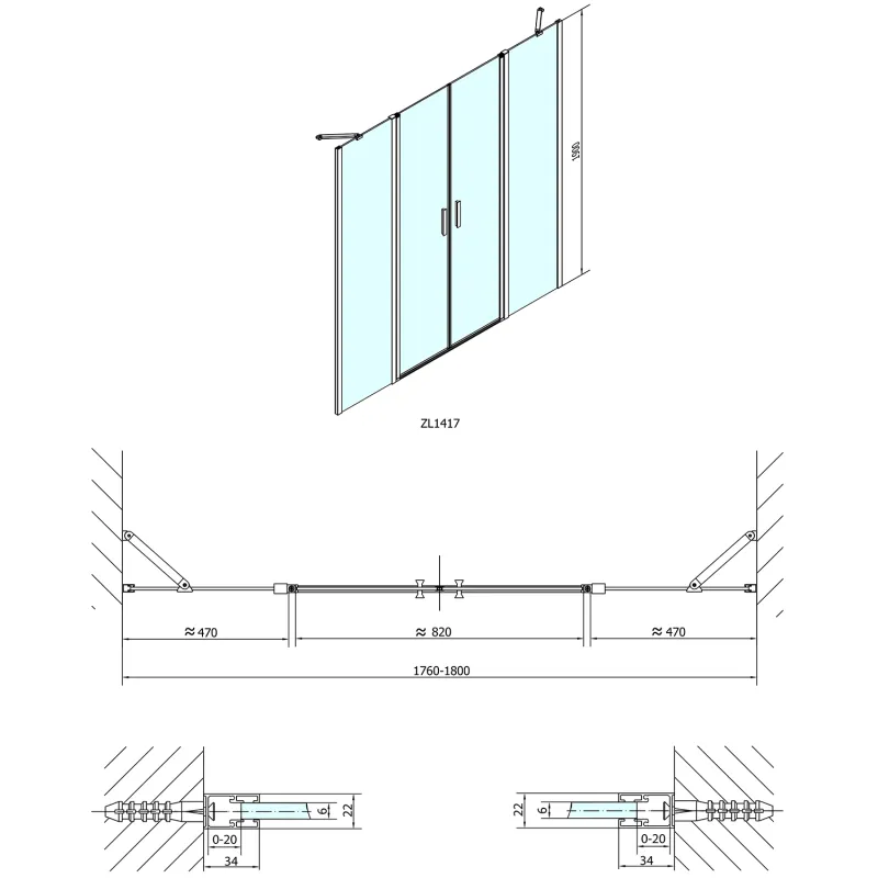 ZOOM LINE sprchové dveře 1800mm, čiré sklo (ZL1417)