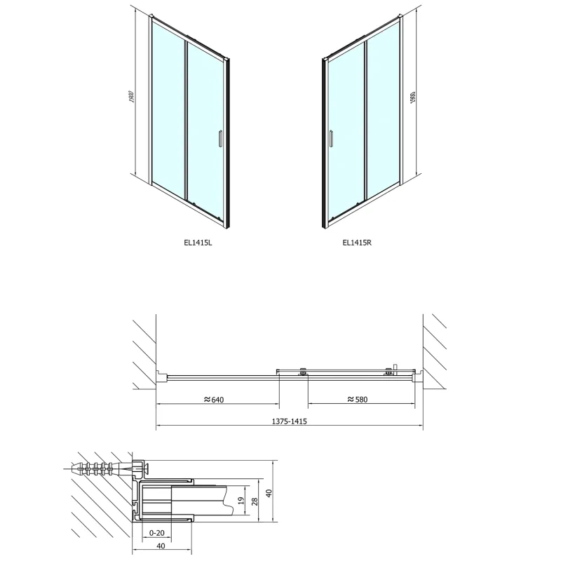 EASY LINE sprchové dveře 1400mm, čiré sklo (EL1415)