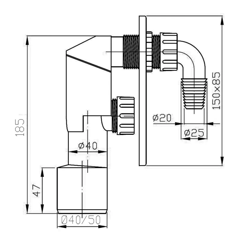 Podomítkový pračkový sifon, 2 přípojky, DN40/50, nerez (168.452.3)