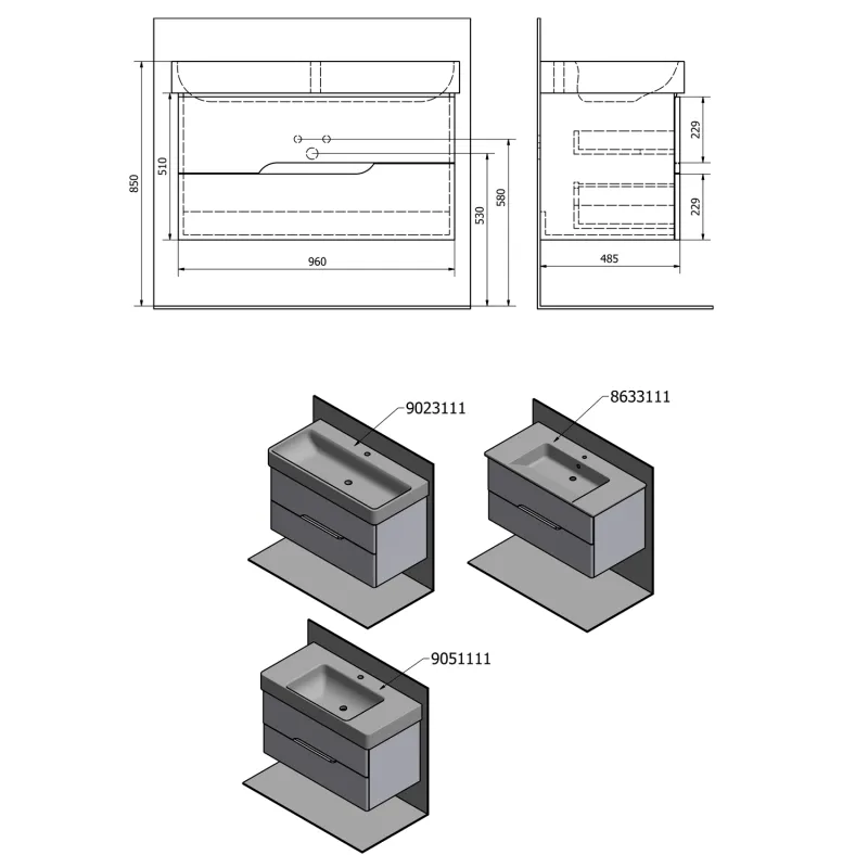 MEDIENA umyvadlová skříňka 96,5x50,5x48,5cm, bílá mat/bílá mat (MD100)